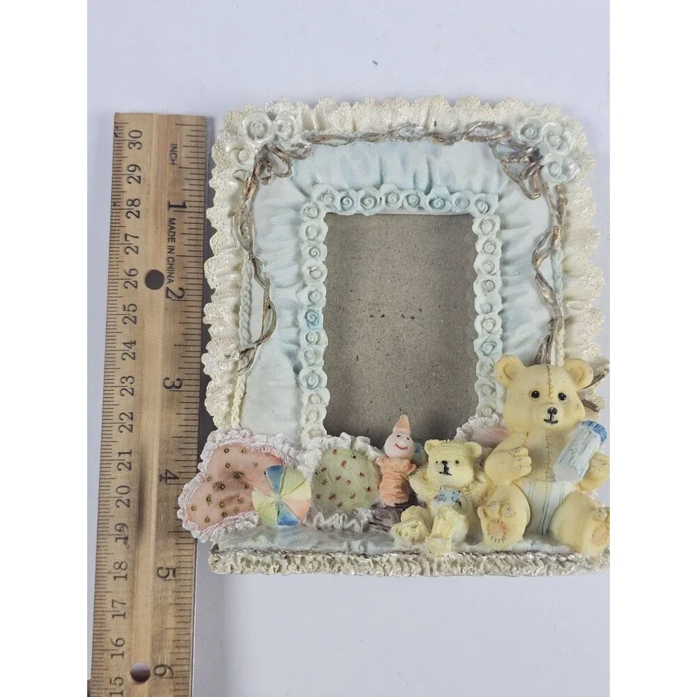 Children's Teddy Bears Quilted Foral Ceramic Picture Frame 2.25